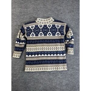 Carriage Court Large Blue Brown Geometric Mock Neck Sweater Women‎ Acrylic